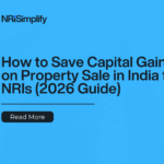 NRI capital gains tax calculator India 2026 infographic showing STCG vs LTCG rates